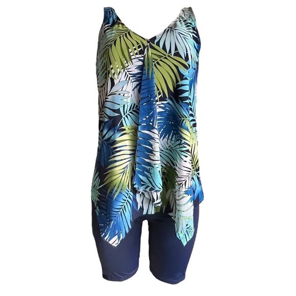 Denim & Co. Beach V-Neck Handkerchief Tankini with Bike Short - Picture 3 of 8